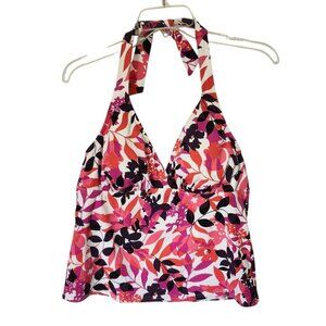 Lands' End Women's Tropical‎ Floral Halter Tankini Top - Size 10 Purple Coral